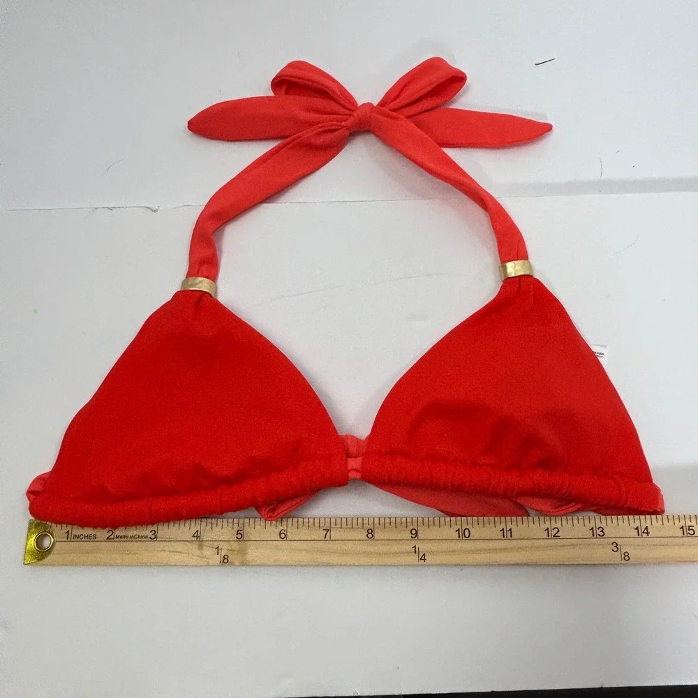 Boden Orangish Red Triangle Bikini‎ Top Gold Hardware Halter US 6 S028